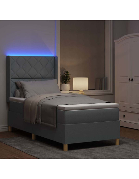 Letto a molle con strisce LED Grigio chiaro 90 x 200 cm Tessuto