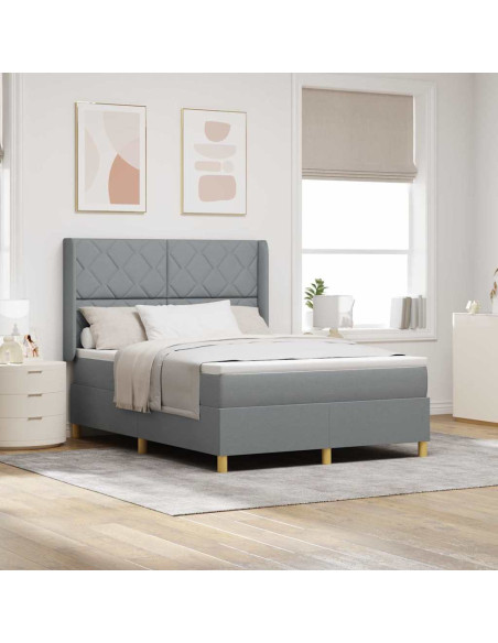 Letto a molle con testiera Grigio chiaro 140 x 200 cm Tessuto