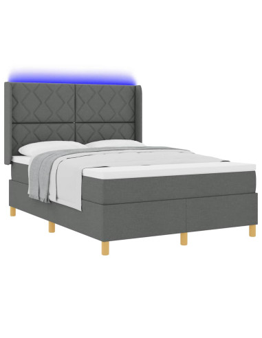 Letto a molle con strisce LED Grigio 140 x 200 cm Tessuto