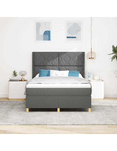 Letto a molle con strisce LED Grigio 140 x 200 cm Tessuto