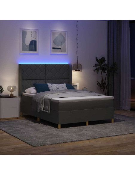 Letto a molle con strisce LED Grigio 140 x 200 cm Tessuto