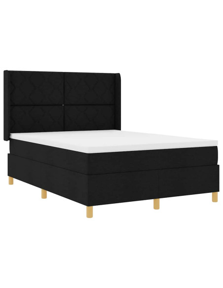 Letto a molle con strisce LED Nero 140 x 200 cm Tessuto