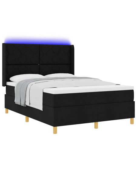 Letto a molle con strisce LED Nero 140 x 200 cm Tessuto