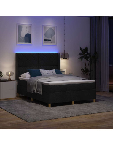 Letto a molle con strisce LED Nero 140 x 200 cm Tessuto