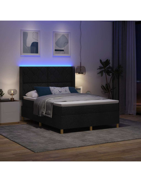 Letto a molle con strisce LED Nero 140 x 200 cm Tessuto