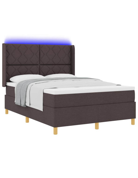 Letto a molle con strisce LED Marrone 140 x 200 cm Tessuto