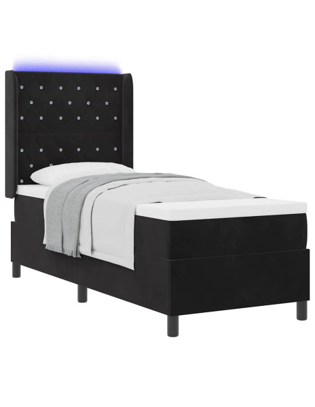 Letto a molle con materasso con led Nero 80 x 200 cm Velluto