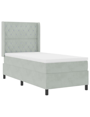 Letto a molle con materasso Grigio chiaro 90 x 200 cm Velluto