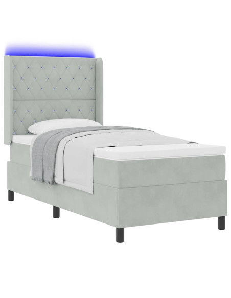 Letto a molle con materasso Grigio chiaro 90 x 200 cm Velluto
