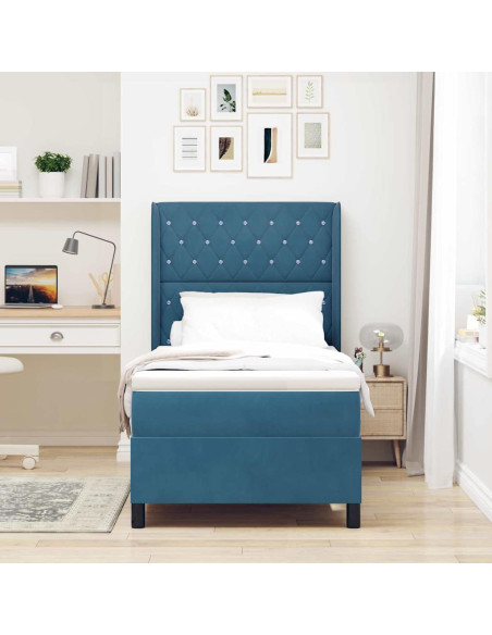 Letto a molle con materasso con led Blu 100 x 200 cm Velluto