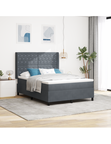 Letto a molle con strisce LED Grigio scuro 140 x 200 cm Velluto