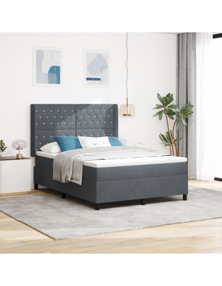 Letto a molle con strisce LED Grigio scuro 140 x 200 cm Velluto