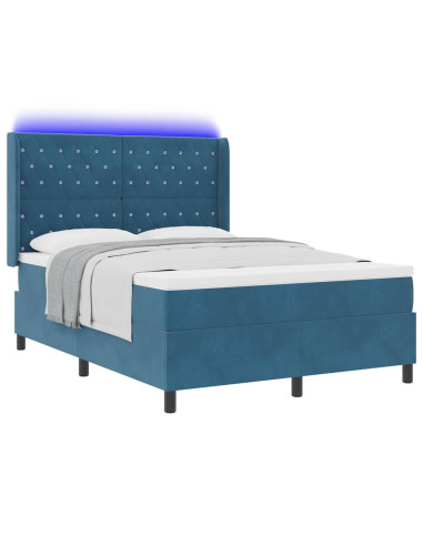Letto a molle con materasso con led Blu 160 x 200 cm Velluto