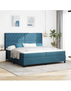 Letto a molle con materasso con led Blu 200 x 200 cm Velluto