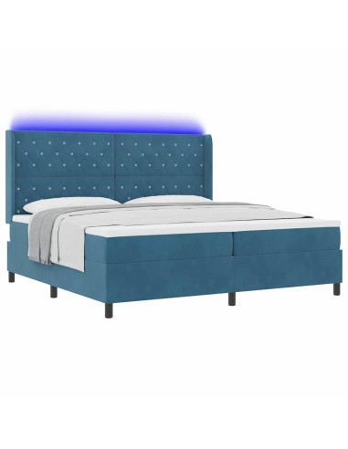 Letto a molle con materasso con led Blu 200 x 200 cm Velluto