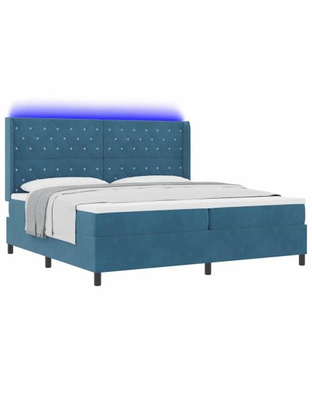 Letto a molle con materasso con led Blu 200 x 200 cm Velluto