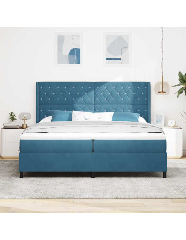 Letto a molle con materasso con led Blu 200 x 200 cm Velluto