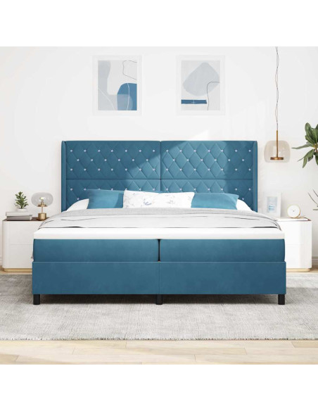 Letto a molle con materasso con led Blu 200 x 200 cm Velluto