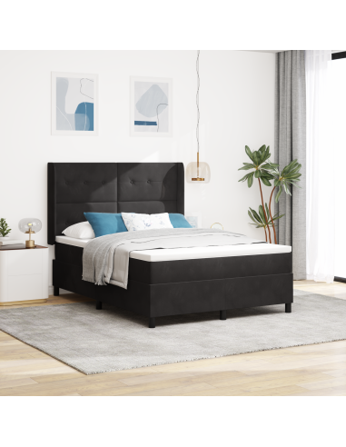 Letto a molle con materasso con led Nero 160 x 200 cm Velluto