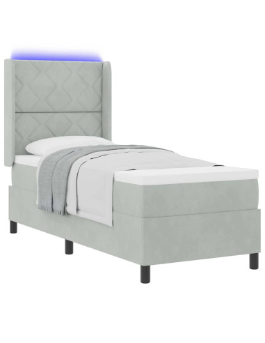 Letto a molle con strisce LED Grigio chiaro 80 x 200 cm Velluto