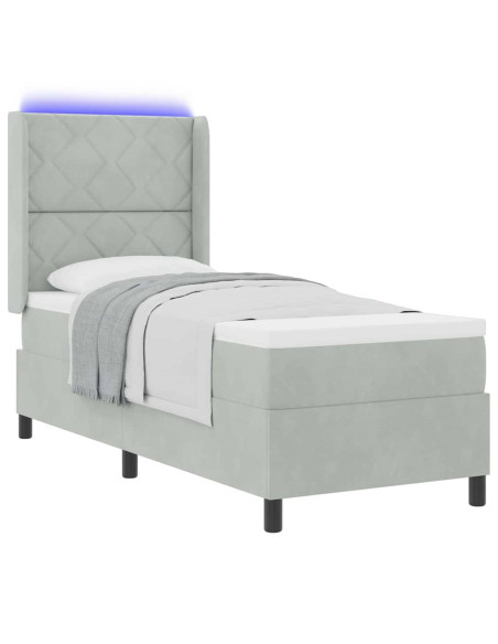 Letto a molle con strisce LED Grigio chiaro 80 x 200 cm Velluto
