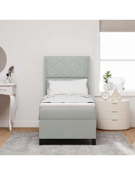 Letto a molle con strisce LED Grigio chiaro 80 x 200 cm Velluto