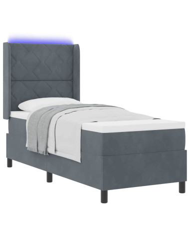 Letto a molle con strisce LED Grigio scuro 80 x 200 cm Velluto