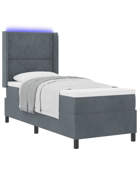 Letto a molle con strisce LED Grigio scuro 80 x 200 cm Velluto