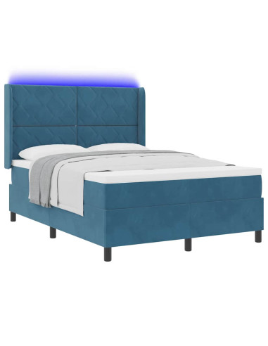 Letto a molle con strisce LED Blu 140 x 190 cm Velluto
