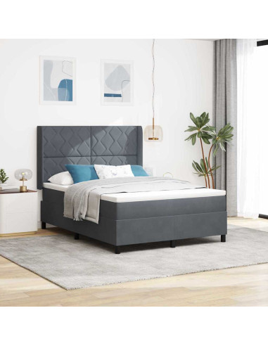 Letto a molle con strisce LED Grigio scuro 140 x 200 cm Velluto