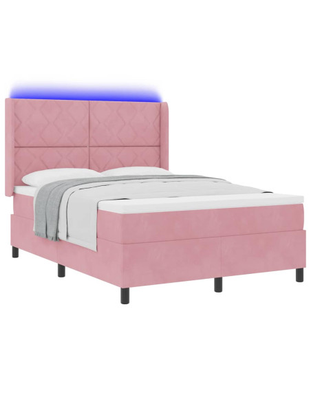 Letto a molle con strisce LED Rosa 140 x 200 cm Velluto