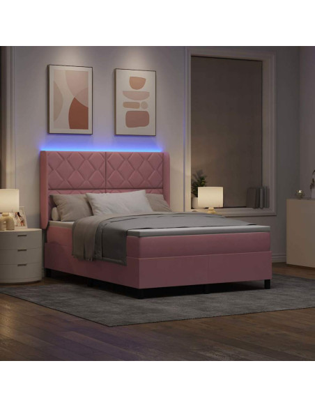 Letto a molle con strisce LED Rosa 140 x 200 cm Velluto