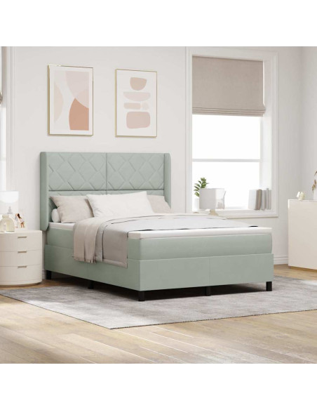 Letto a molle con testiera Grigio chiaro 160 x 200 cm Velluto