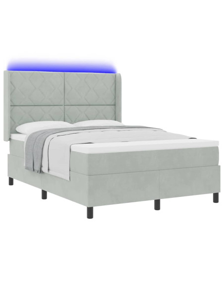 Letto a molle con testiera Grigio chiaro 160 x 200 cm Velluto