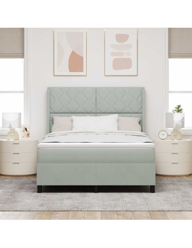 Letto a molle con testiera Grigio chiaro 160 x 200 cm Velluto