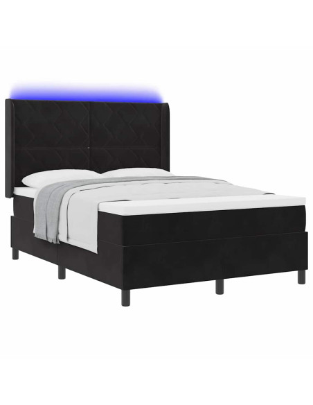 Letto a molle con strisce LED Nero 160 x 200 cm Velluto
