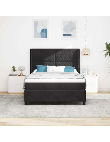 Letto a molle con strisce LED Nero 160 x 200 cm Velluto