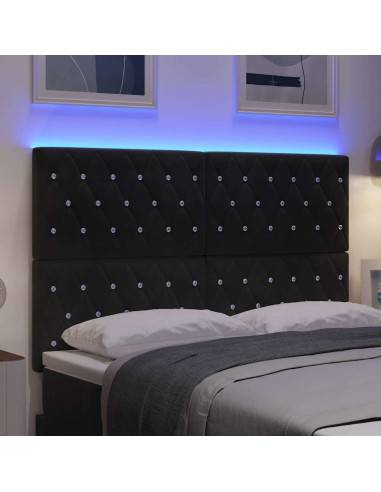 Testiera LED con strisce LED con testiera Nero 144 cm Velluto