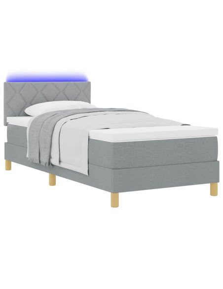 Letto a Sorgente LED Grigio chiaro 100 x 200 cm Tessuto