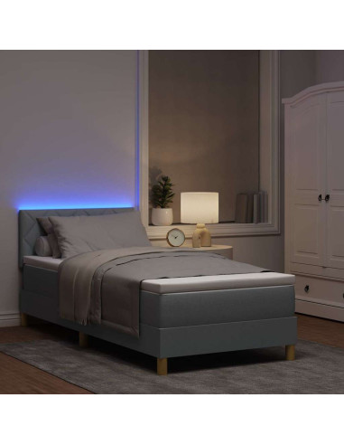 Letto a Sorgente LED Grigio chiaro 100 x 200 cm Tessuto