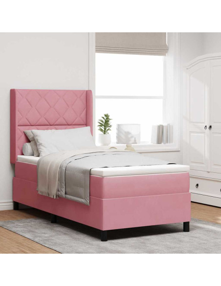 Letto a molle con testiera Rosa 100 x 200 cm Velluto