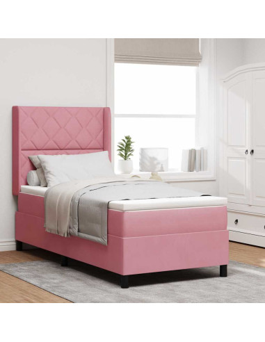 Letto a molle con strisce LED Rosa 100 x 200 cm Velluto