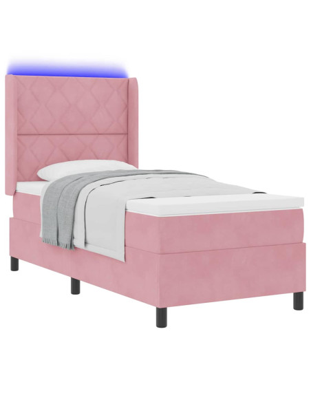 Letto a molle con strisce LED Rosa 100 x 200 cm Velluto