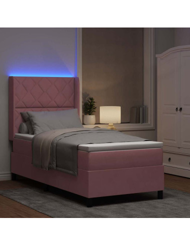 Letto a molle con strisce LED Rosa 100 x 200 cm Velluto