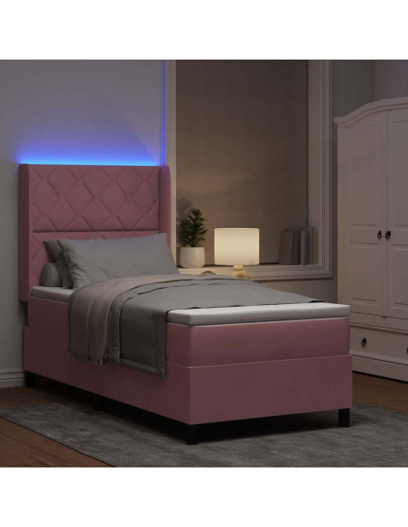 Letto a molle con strisce LED Rosa 100 x 200 cm Velluto