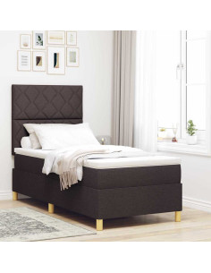 Letto a molle con testiera Marrone Scuro 90 x 190 cm Tessuto