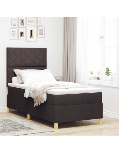 Letto a molle con testiera Marrone Scuro 90 x 190 cm Tessuto