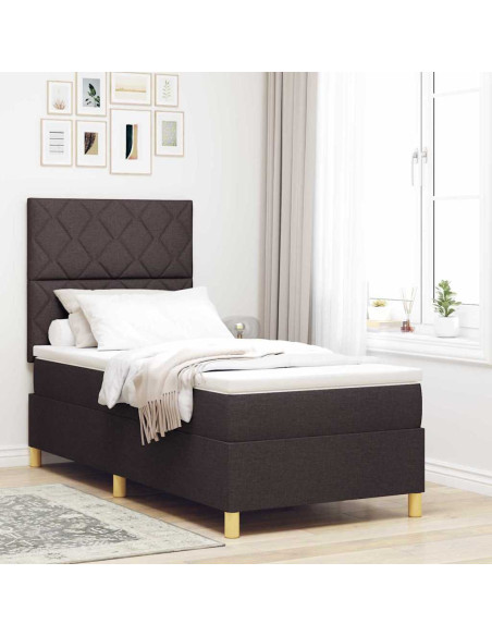 Letto a molle con testiera Marrone Scuro 90 x 190 cm Tessuto