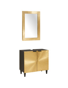 Set di Armadi da Bagno 2 pz Nero e Ottone 62 x 33 x 58 cm