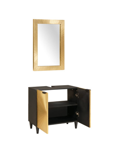 Set di Armadi da Bagno 2 pz Nero e Ottone 62 x 33 x 58 cm